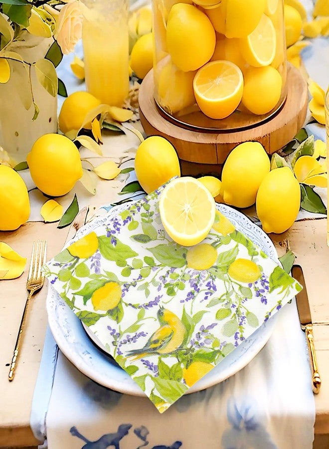 JarThenaAMCS مناديل ورقية من JarThenaAMCS، 100 قطعة، بنقشة الليمون واللافندر المائية، للاستخدام مرة واحدة، مربعة الشكل، مثالية لوجبات الغداء والعشاء الصيفية، ومستلزمات الحفلات، وتزيين الطاولات. - Image 5